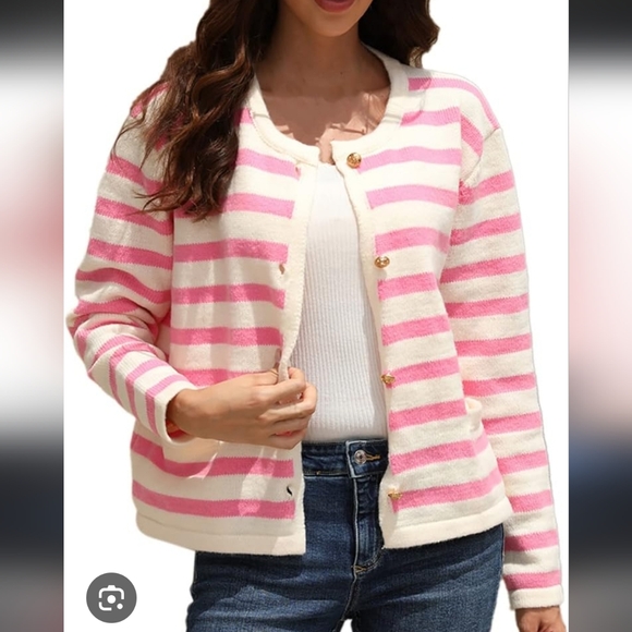 boutique Sweaters - Pink and White Striped Women's Sweater
